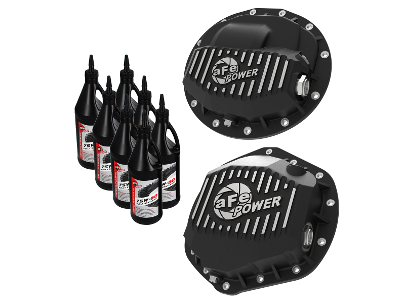 Ram 2500 Differential Cover - Front + Rear - aFe - Pro Series w/ Machined Fins & 75W-90 Synth Gear Oil - Black - `13-`18