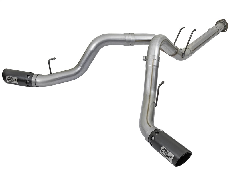 Ford F-Series Diesel Performance Exhaust - Dual Side Exit - aFe - Large Bore-HD 4in 409 Stainless Steel DPF-Back w/Black Tip - Matte Black - `17-`25