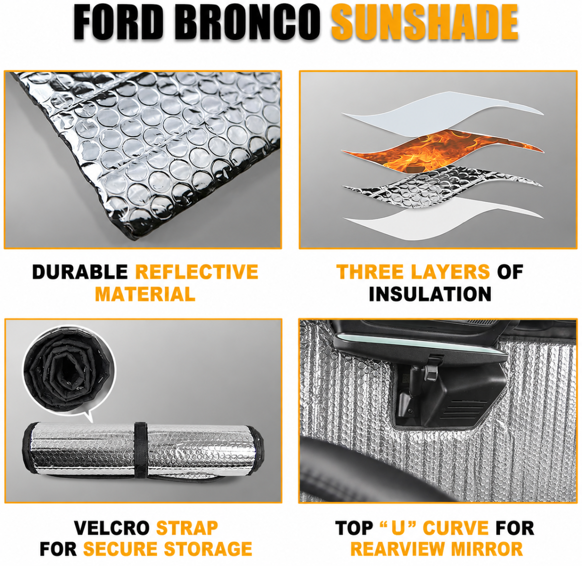 Ford Bronco Windshield Sunshade/ Reflector - BlackOut Sunshades - Roll Up Design