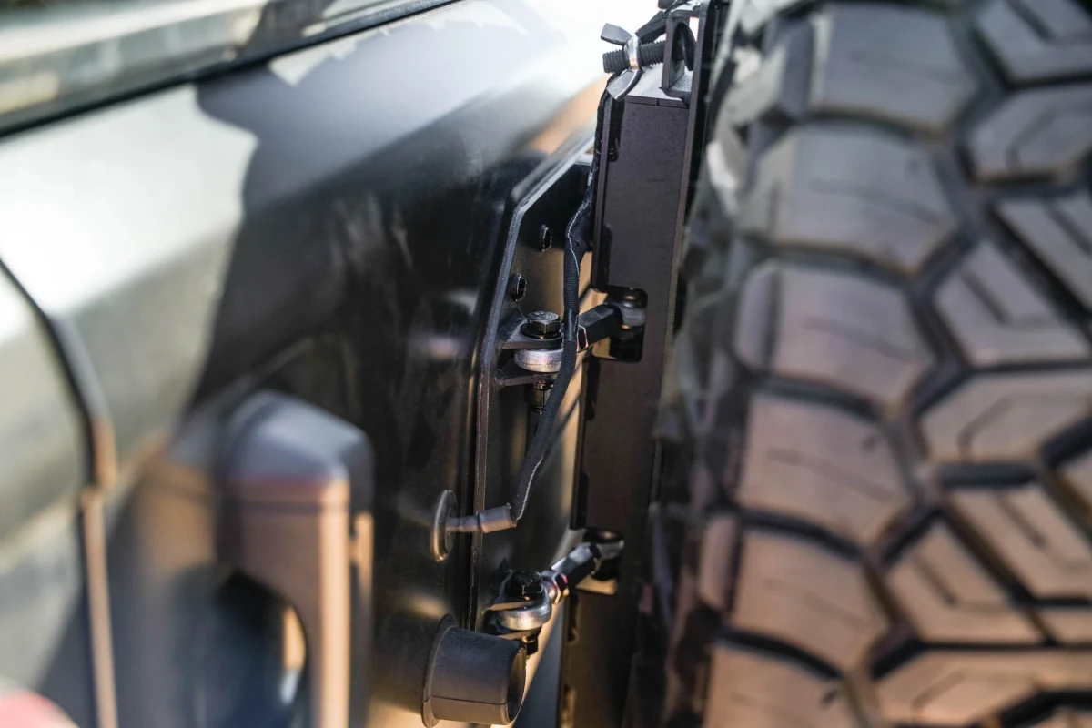 Jeep Wrangler JL Tire Carrier - Swing Gate - DV8 Offroad MTO Series Bumper - `18-`25