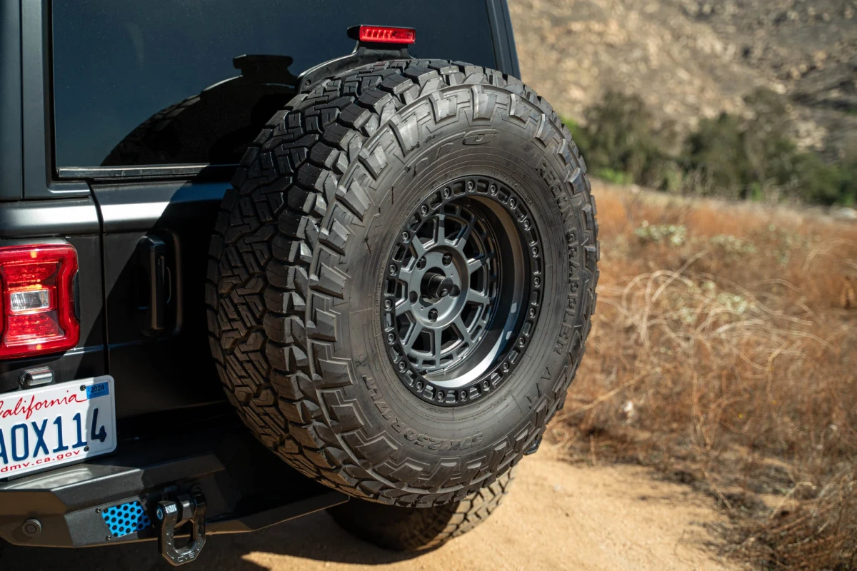 Jeep Wrangler JL Tire Carrier - Swing Gate - DV8 Offroad MTO Series Bumper - `18-`25