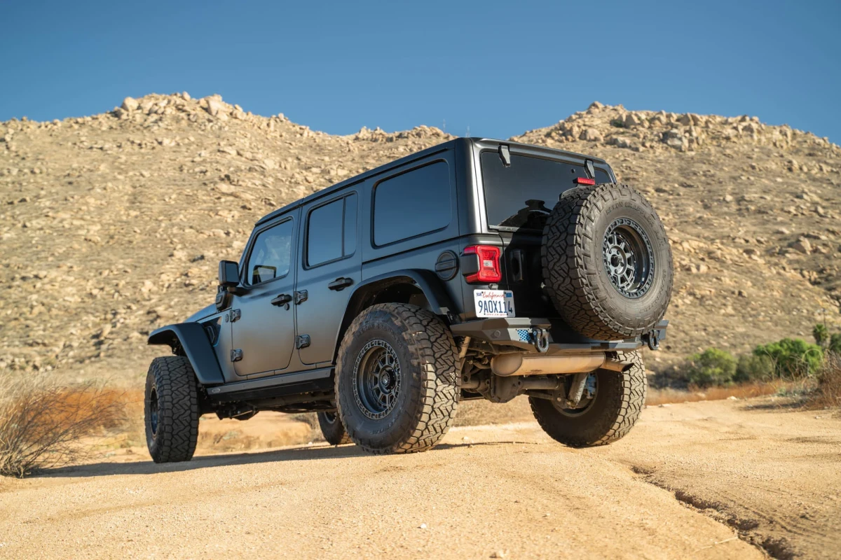 Jeep Wrangler JL Tire Carrier - Swing Gate - DV8 Offroad MTO Series Bumper - `18-`25