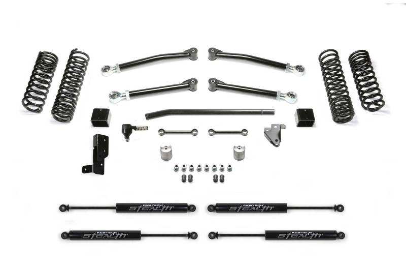 Jeep JL Suspension Lift Kit - Front + Rear - Fabtech - 3in Trail w/Stealth - `18-`21 Jeep JL Suspension Lift Kit - Front + Rear - Fabtech - 3in Trail w/Stealth - `18-`21
