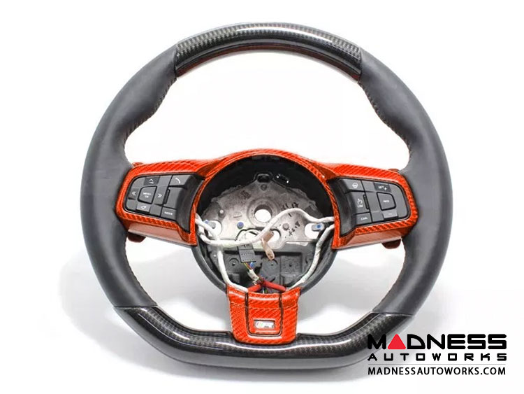 Jaguar F-TYPE Interior Trim - Carbon Fiber - Steering Wheel Trim - R - Flat Bottom Style Wheel - Red Candy