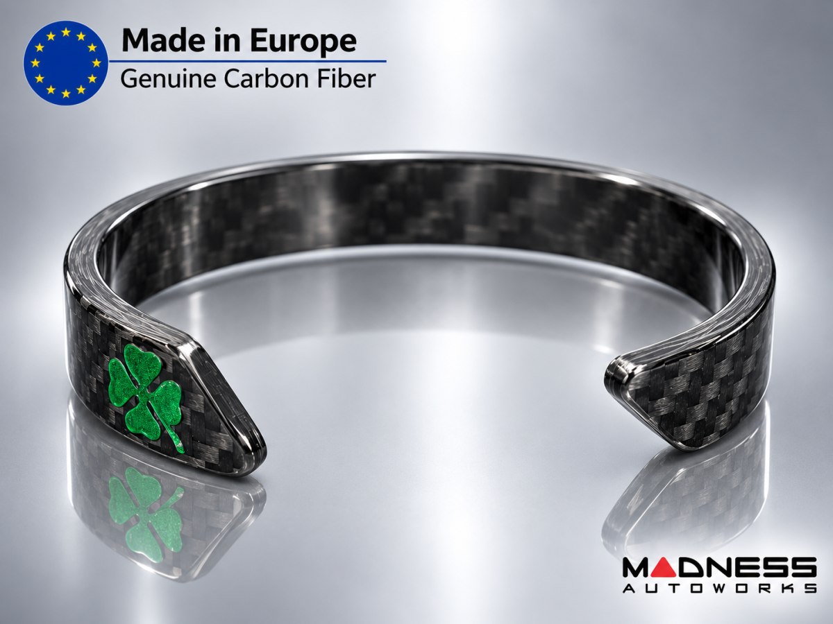 Carbon Fiber Bracelet - Green QV Clover Design 