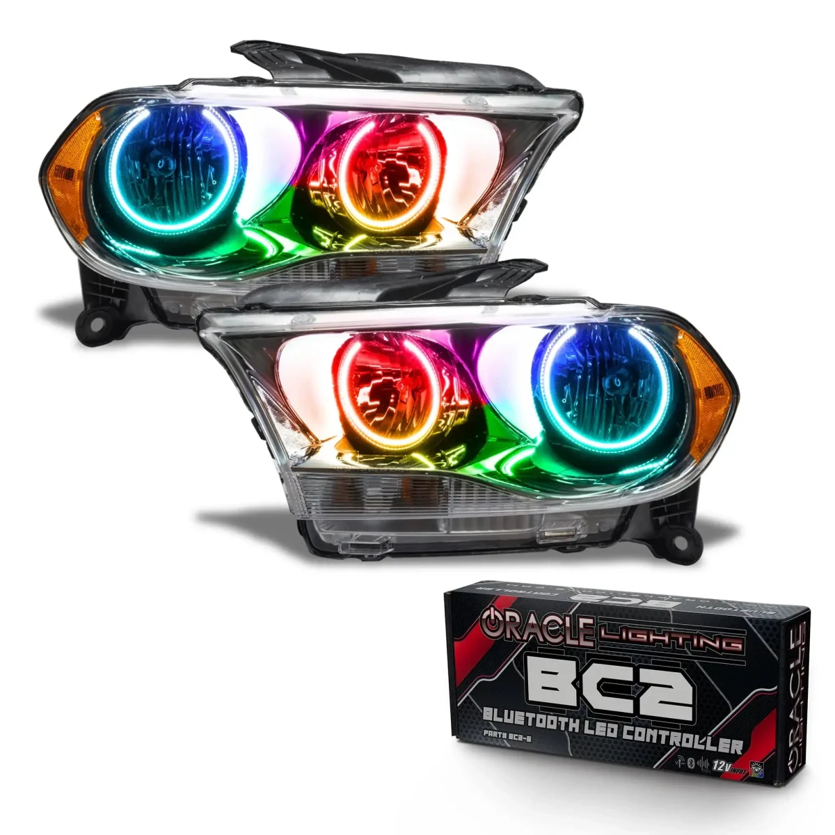 Dodge Durango Headlight Assemblies - ORACLE Lighting - SMD Halogen - ColorSHIFT w/ BC2 Controller - Chrome - `11-`13
