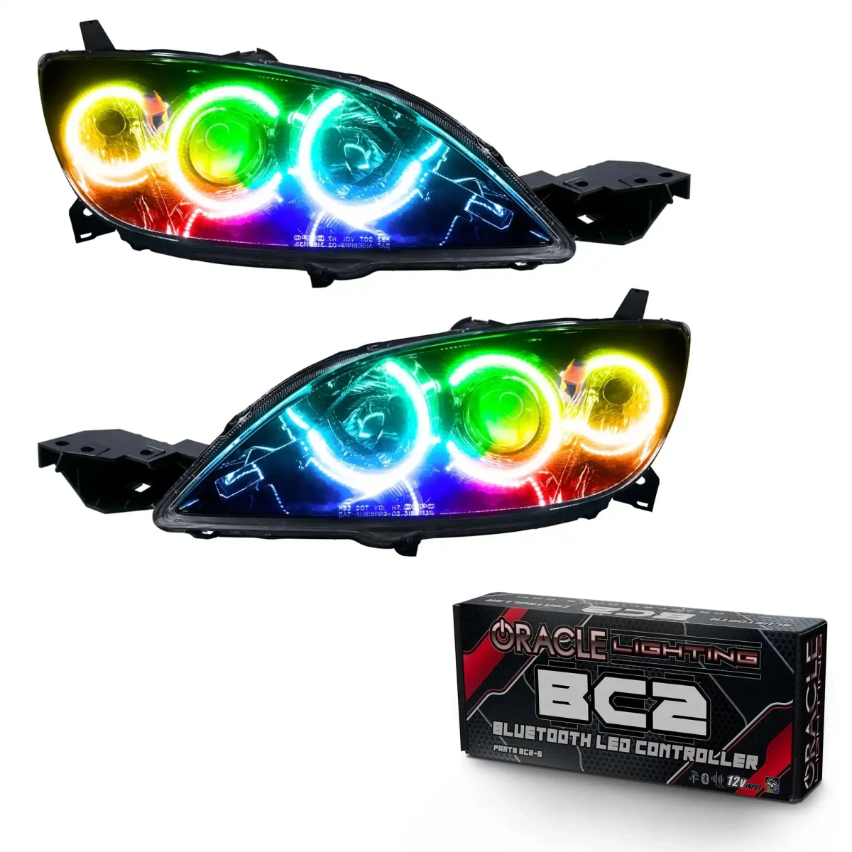 Mazda 3 Headlight Assemblies - ORACLE Lighting - Halogen Style - ColorSHIFT w/ BC2 Controller - `04-`09