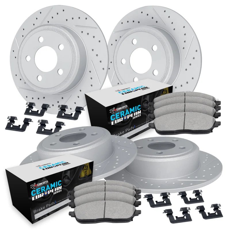 Alfa Romeo Giulia Brake Kit - Front + Rear - R1 Concepts - Drilled/Slotted Rotors + Ceramic Pads - `17-`25