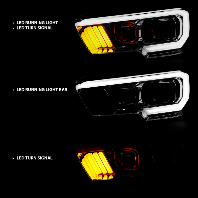 Toyota Tacoma Projector Headlights - ANZO - Plank Style Design w/ DRL - Chrome/Amber - `16-`17