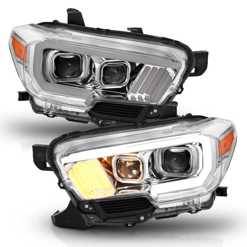 Toyota Tacoma Projector Headlights - ANZO - Plank Style Design w/ DRL - Chrome/Amber - `16-`17