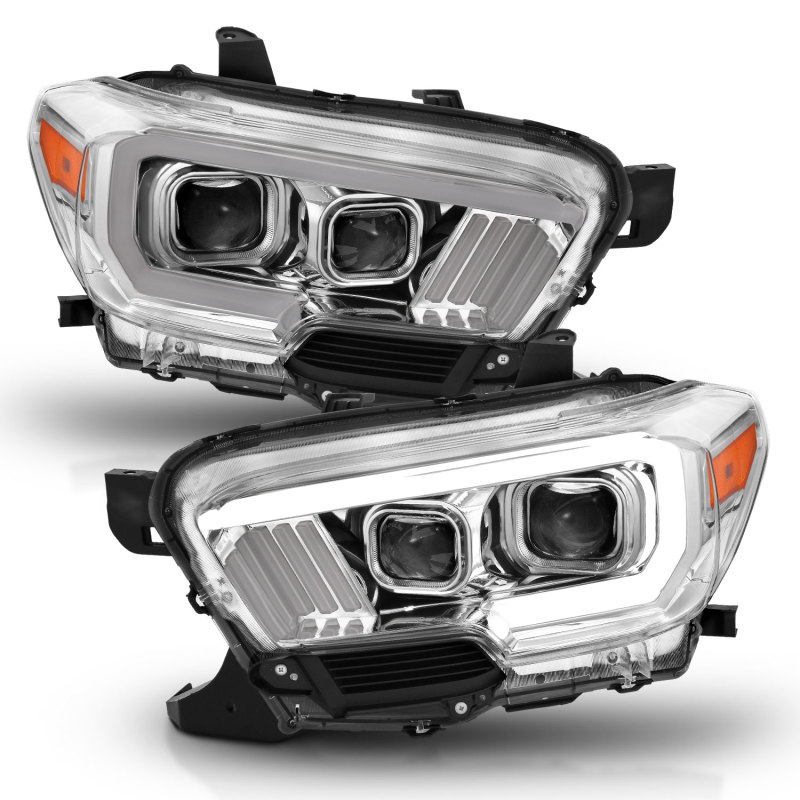 Toyota Tacoma Projector Headlights - ANZO - Plank Style Design w/ DRL - Chrome/Amber - `16-`17