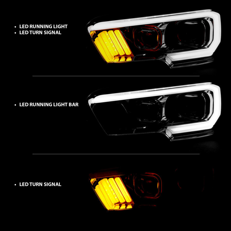 Toyota Tacoma Projector Headlights - ANZO - Plank Style Design w/ DRL - Chrome/Amber - `16-`17