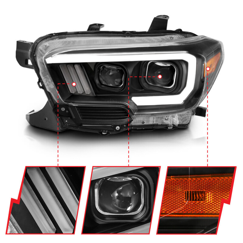 Toyota Tacoma Projector Headlights - ANZO - Plank Style Switchback - Black w/ Amber - `16-`17