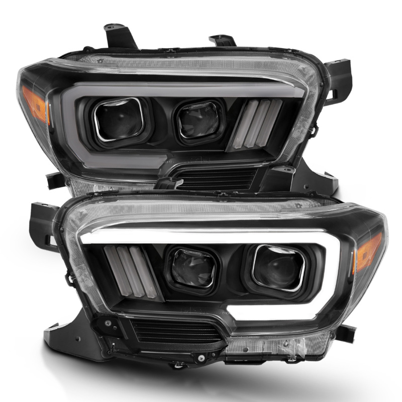 Toyota Tacoma Projector Headlights - ANZO - Plank Style Switchback - Black w/ Amber - `16-`17