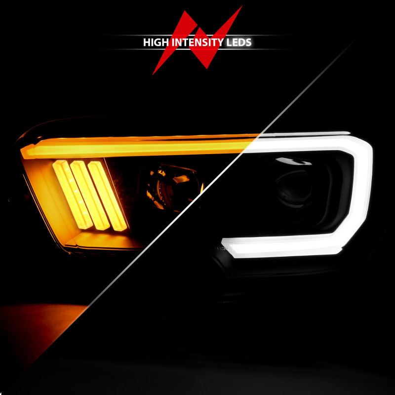 Toyota Tacoma Projector Headlights - ANZO - Plank Style Switchback - Black w/ Amber - `16-`17