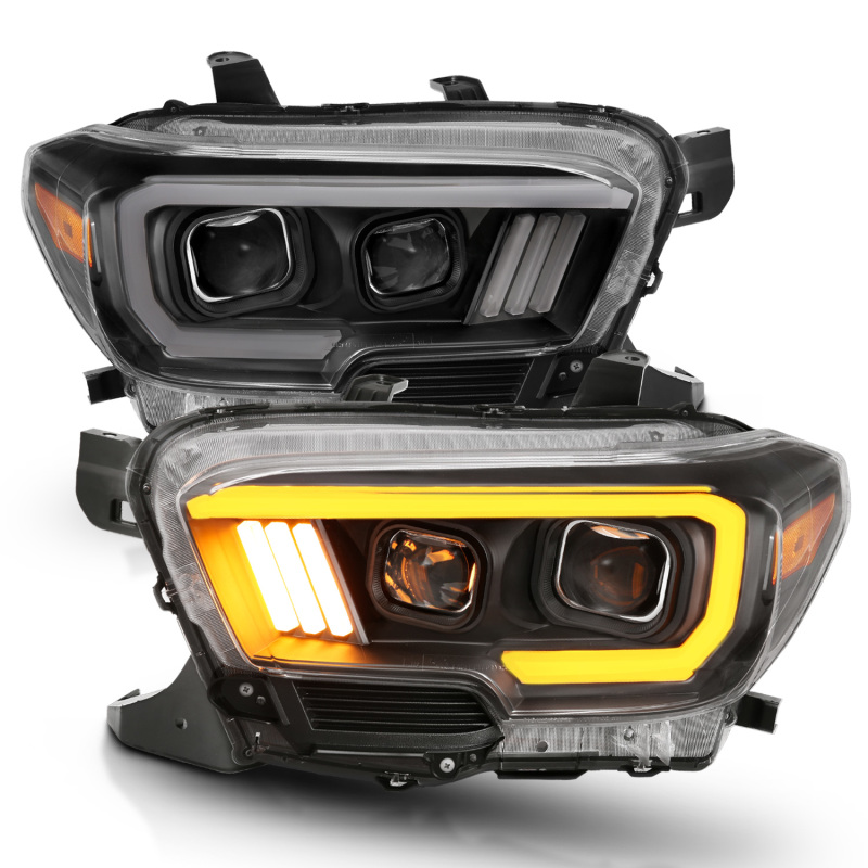 Toyota Tacoma Projector Headlights - ANZO - Plank Style Switchback - Black w/ Amber - `16-`17