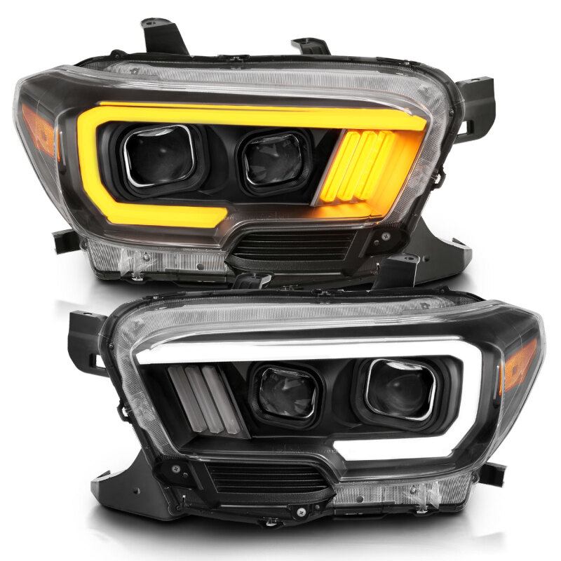 Toyota Tacoma Projector Headlights - ANZO - Plank Style Switchback - Black w/ Amber - `16-`17