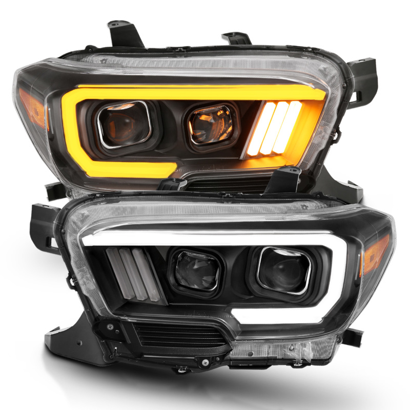 Toyota Tacoma Projector Headlights - ANZO - Plank Style Switchback - Black w/ Amber - `16-`17