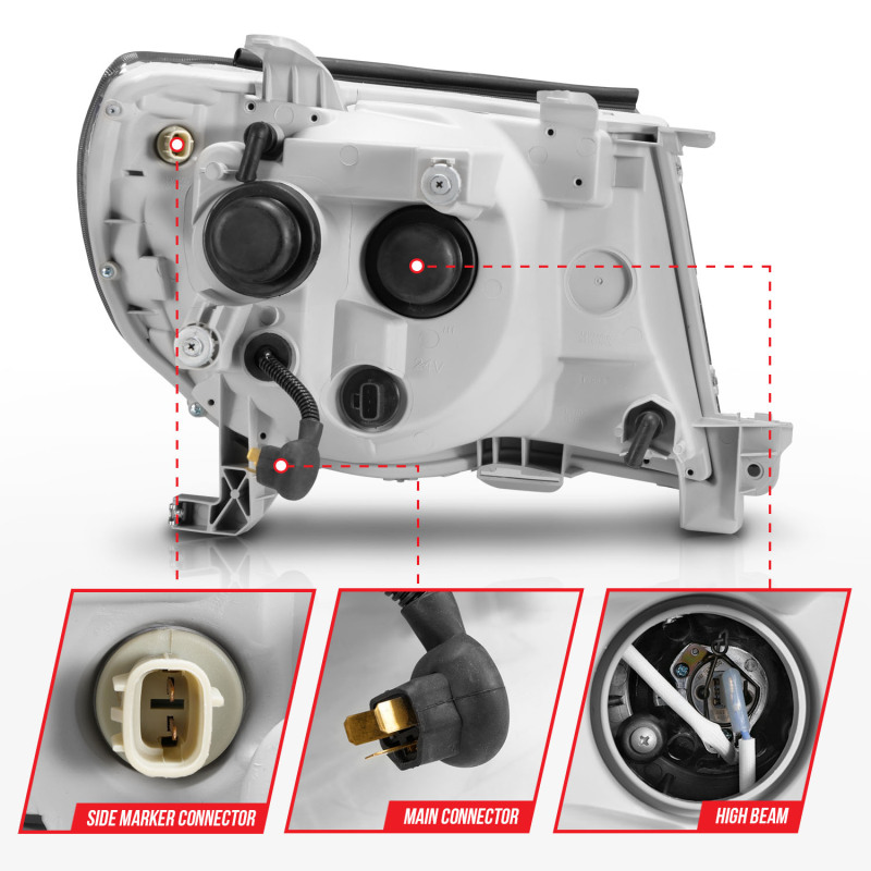 Toyota Tacoma Projector Headlights - ANZO - Light Bar Style w/ C Light Bar - Black Housing - Clear Lens - `05-`09
