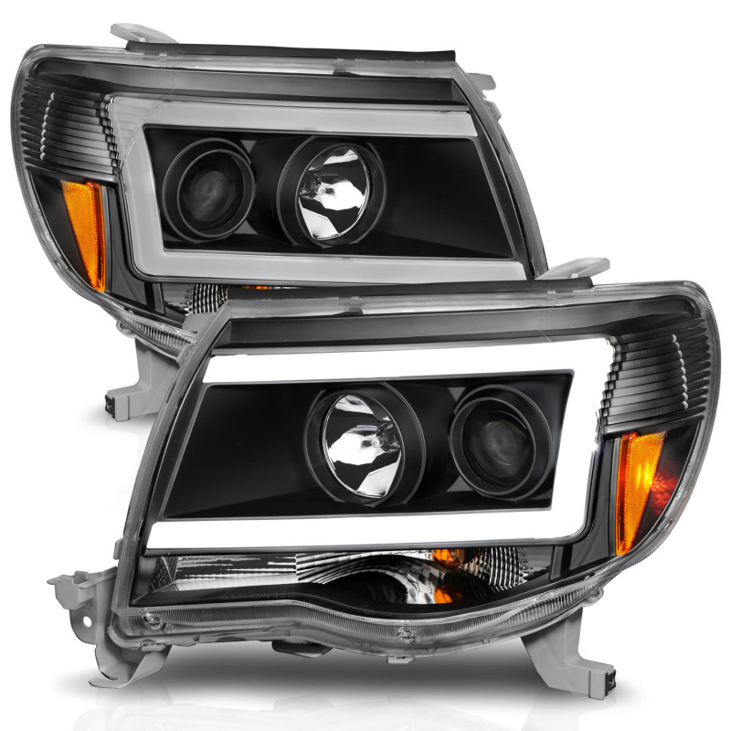 Toyota Tacoma Projector Headlights - ANZO - Light Bar Style w/ C Light Bar - Black Housing - Clear Lens - `05-`09