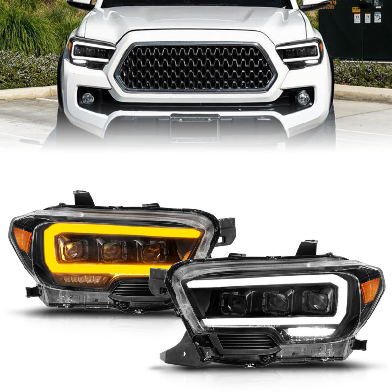 Toyota Tacoma Projector Headlights - ANZO - LED with Light Bar Sequential - Black Housing - `16-`22