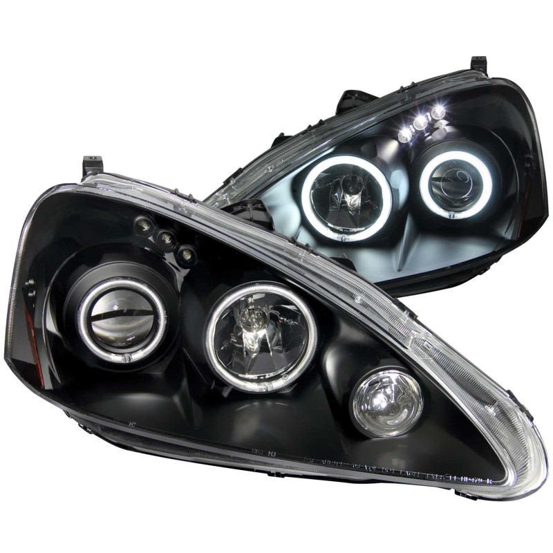 Acura RSX Projector Headlights - ANZO - Halo Clear Lens - Black - `05-`06