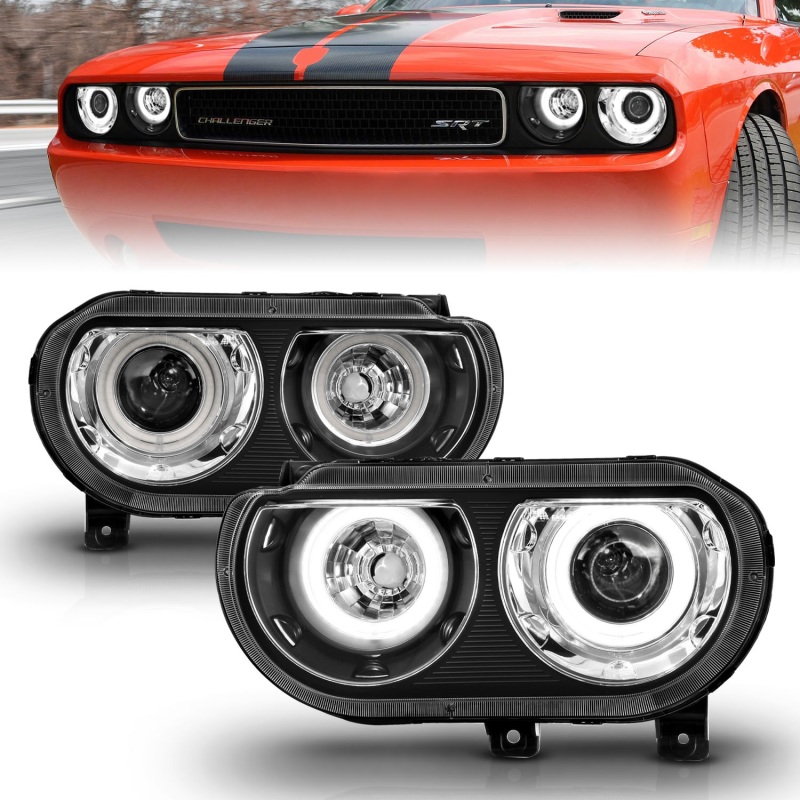 Dodge Challenger Projector Headlights - ANZO - CCFL, Halo, Clear Lens, Black Housing, Pair - Black - `08-`14