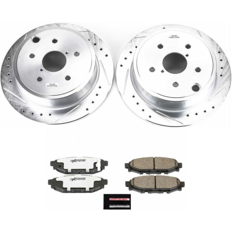Subaru WRX Brake Kit - Rear - PowerStop - Drilled & Slotted Rotors + Carbon-Fiber Ceramic Pads + Hardware - `15-`19