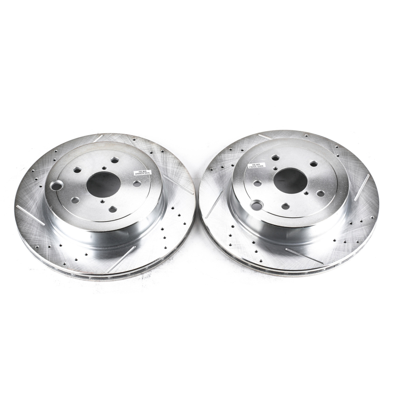 Subaru Impreza Brake Rotors (2) - Rear - PowerStop - Evolution Drilled & Slotted - Silver - `08-`14