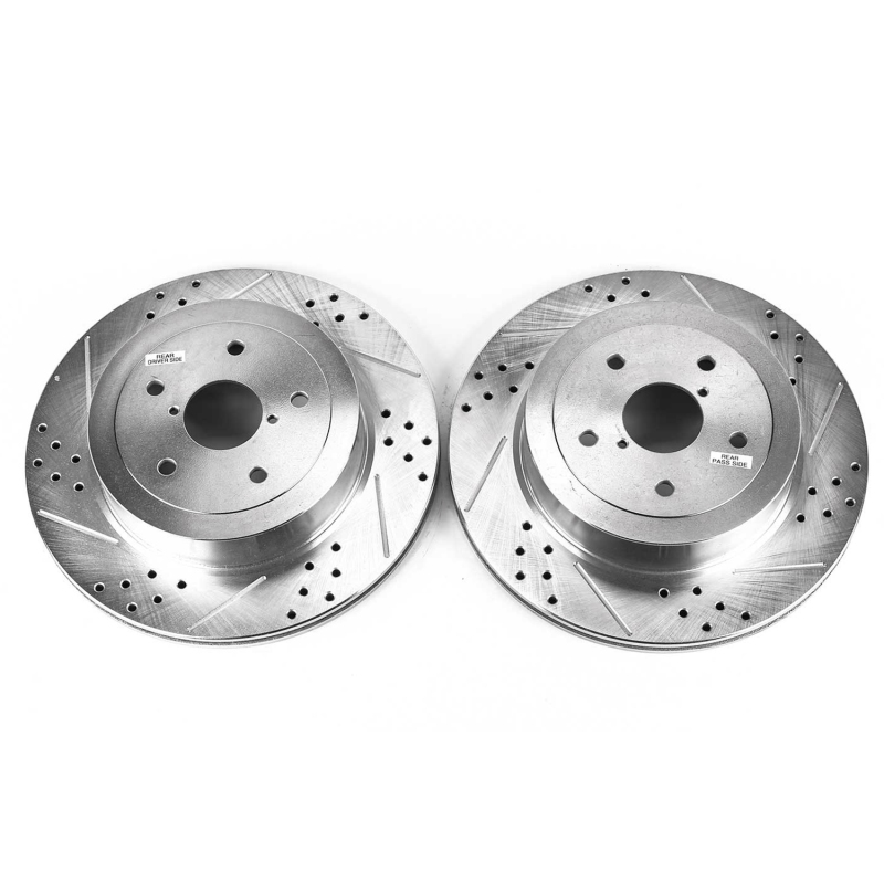 Subaru Impreza Brake Rotors (2) - Rear - PowerStop - Evolution Drilled & Slotted - Silver - `05-`07
