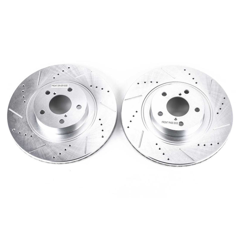 Subaru Impreza Brake Rotors (2) - Front - PowerStop - Evolution Drilled & Slotted - Silver - `08-`14