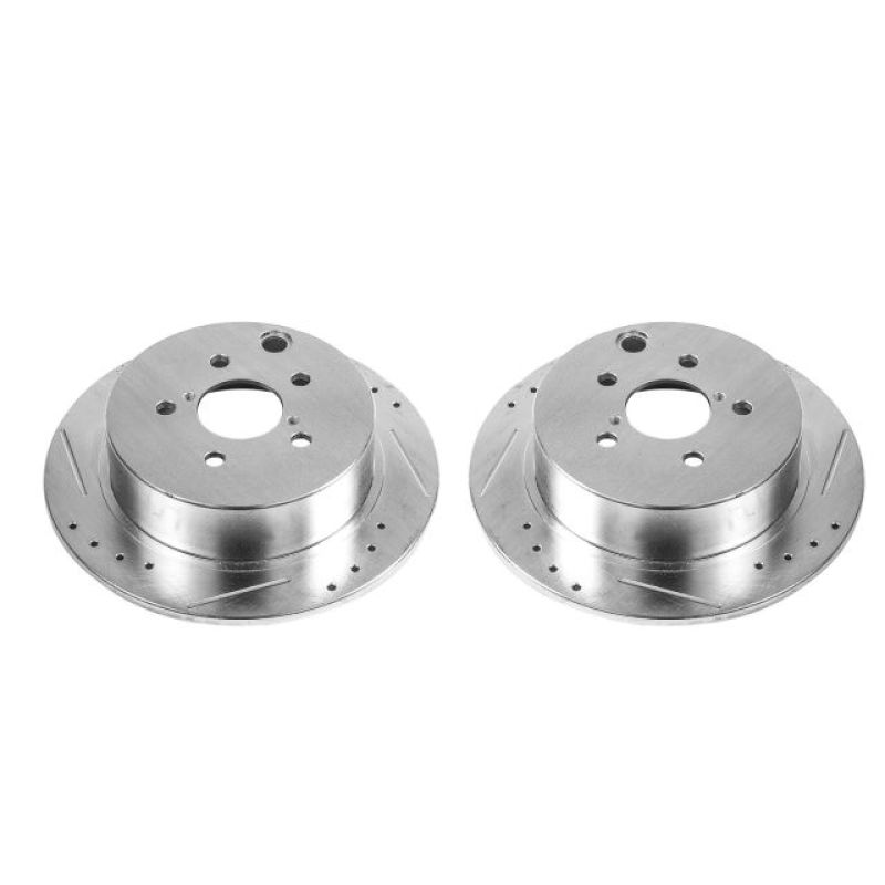 Subaru Impreza Brake Rotors (2) - Rear - PowerStop - Evolution Drilled & Slotted Zinc Plated Rotors - Silver - `12-`19