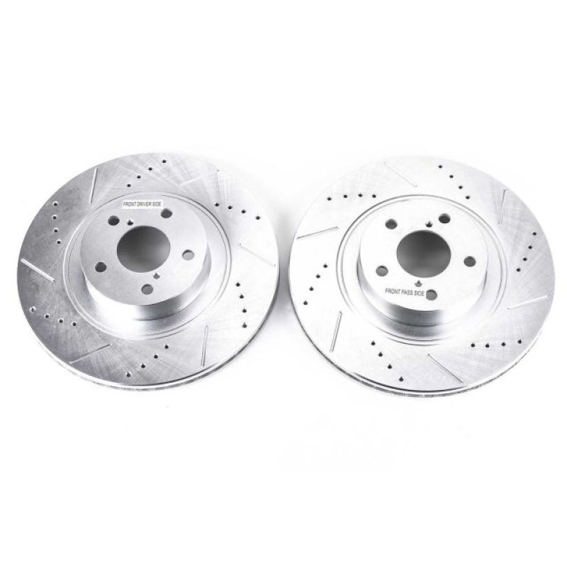 Subaru Impreza Brake Rotors (2) - Front - PowerStop - Evolution Drilled & Slotted - Silver - `08-`14