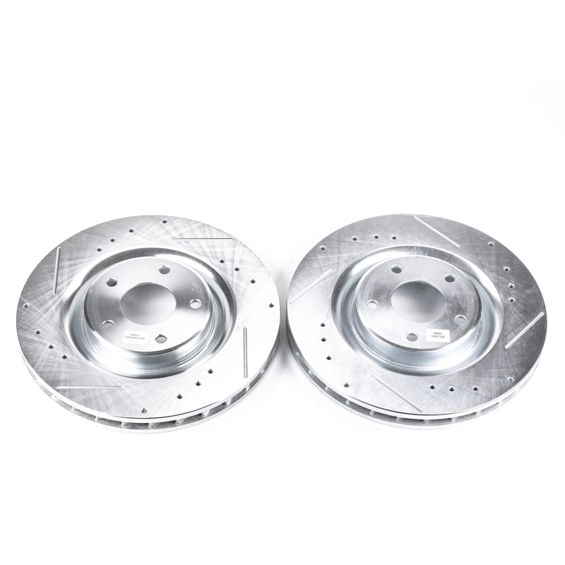 Chevrolet Corvette Brake Rotors (2) - Front - PowerStop - Evolution Drilled & Slotted - Silver - `05-`13
