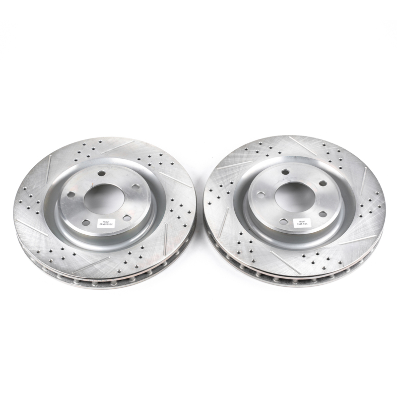 Chevrolet Corvette Brake Rotors (2) - Front - PowerStop - Evolution Drilled & Slotted - Silver Zinc Plated - `05-`13