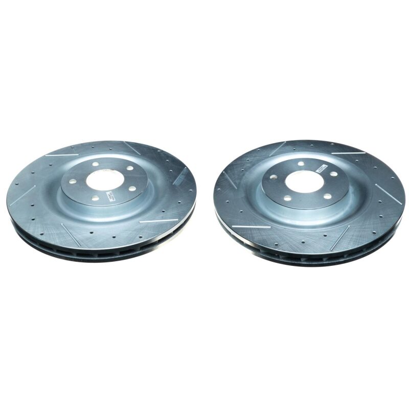 Chevrolet Corvette Brake Rotors (2) - Front - PowerStop - Evolution Drilled & Slotted - Silver - `06-`13