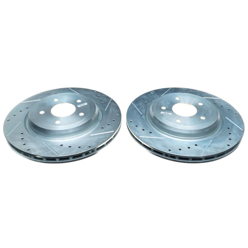 Chevrolet Corvette Brake Rotors (2) - Rear - PowerStop - Evolution Drilled & Slotted - Silver Zinc - `06-`13