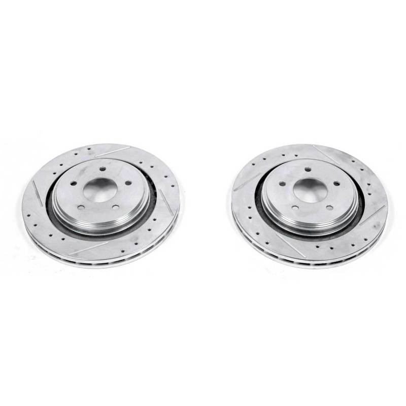 Chevrolet Corvette Brake Rotors (2) - Rear - PowerStop - Evolution Drilled & Slotted - Silver Zinc - `05-`13