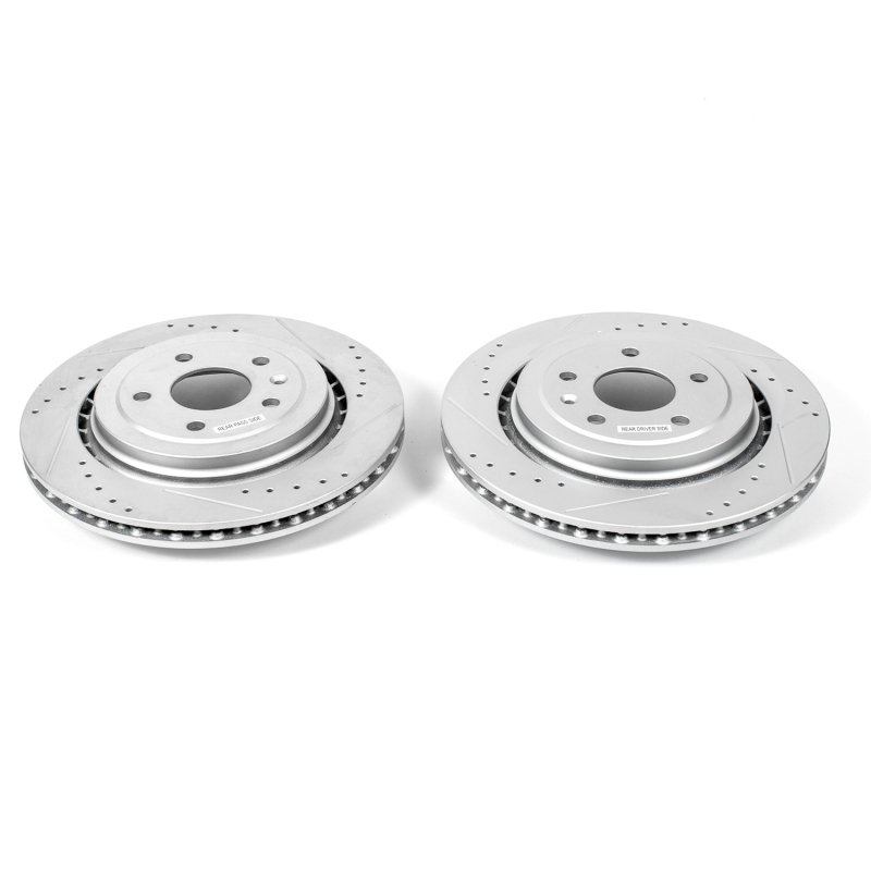 Chevrolet Corvette Brake Rotors (2) - Rear - PowerStop - Evolution Drilled & Slotted - Silver - `14-`19