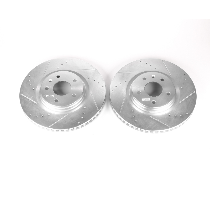 Chevrolet Corvette Brake Rotors (2) - Front - PowerStop - Evolution Drilled & Slotted - Silver - `14-`19