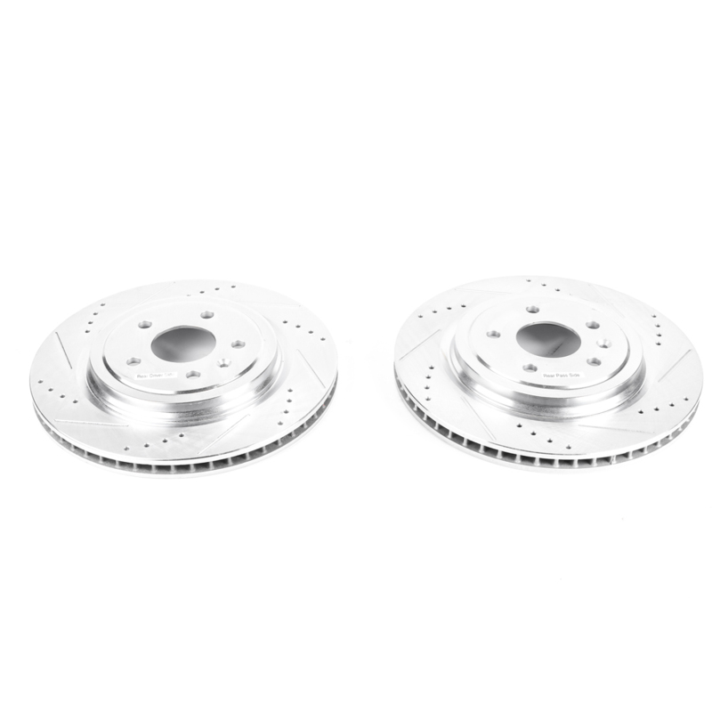 Chevrolet Corvette Brake Rotors (2) - Rear - PowerStop - Evolution Drilled & Slotted - Silver - `14-`19