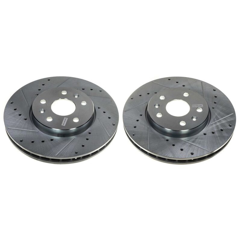 Chevrolet Corvette Brake Rotors (2) - Front - PowerStop - Evolution Drilled & Slotted Rotors - Silver - `20-`21