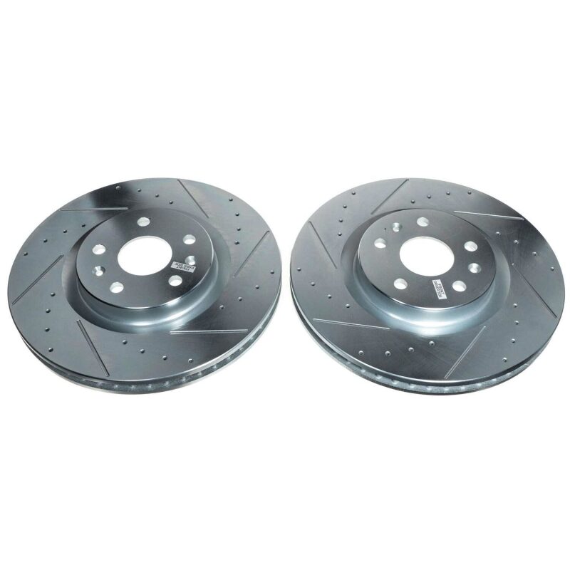 Chevrolet Corvette Brake Rotors (2) - Front - PowerStop - Evolution Drilled & Slotted Rotors - Silver - `20-`21