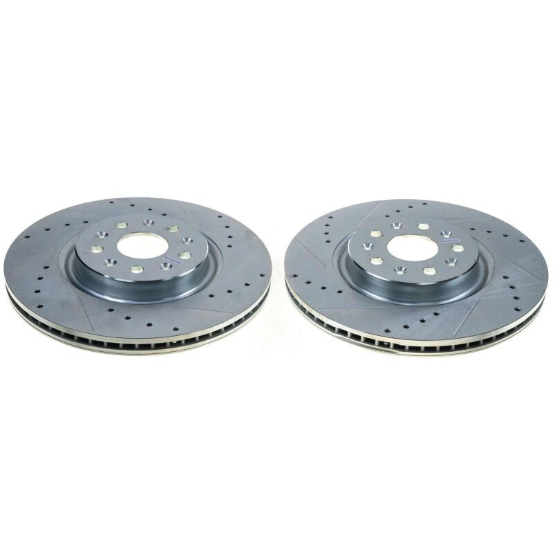 Chevrolet Corvette Brake Rotors (2) - Rear - PowerStop - Evolution Drilled & Slotted Rotors - Silver - `20-`21