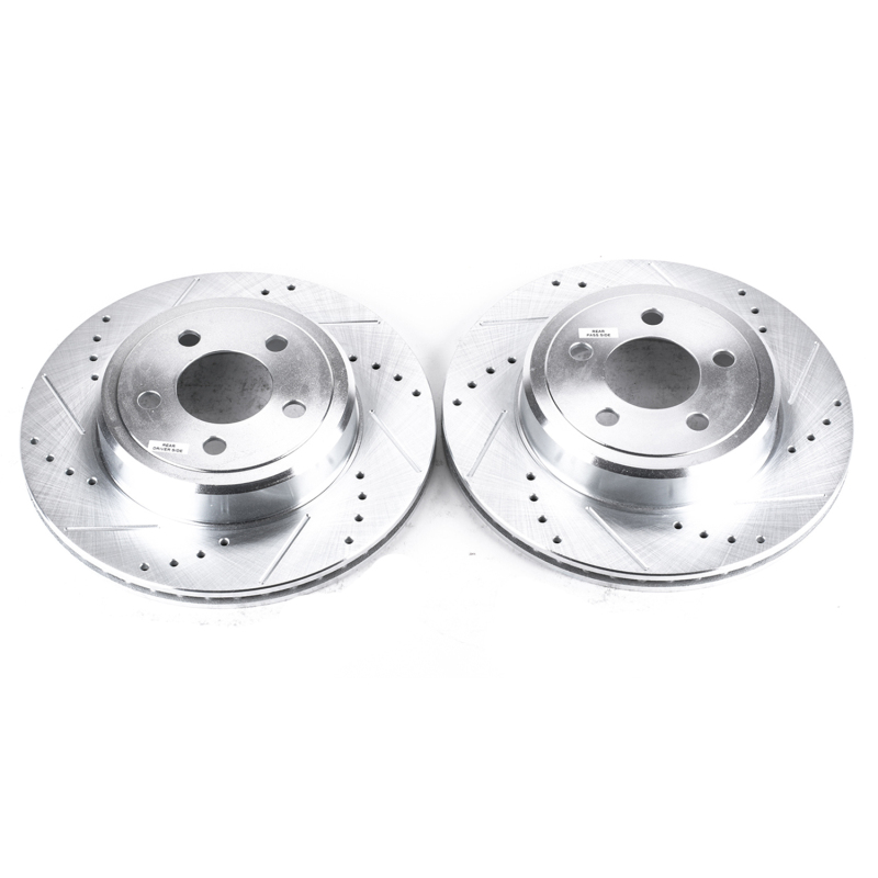 Chrysler 300 Brake Rotors (2) - Rear - PowerStop - Evolution Drilled & Slotted - Silver - `05-`19