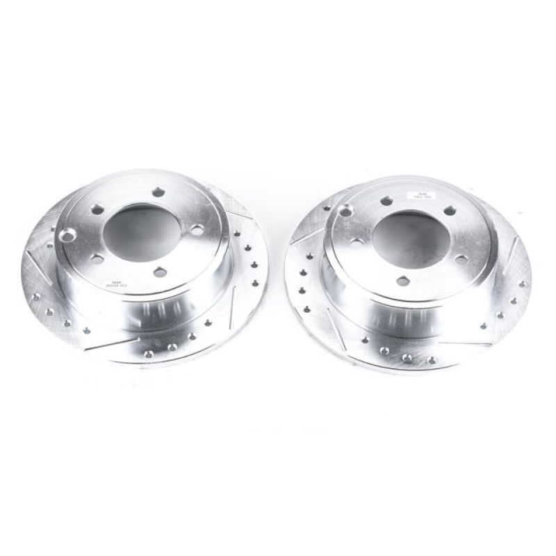 Mitsubishi Lancer Brake Rotors (2) - Rear - PowerStop - Evolution Drilled & Slotted - Silver - `08-`17