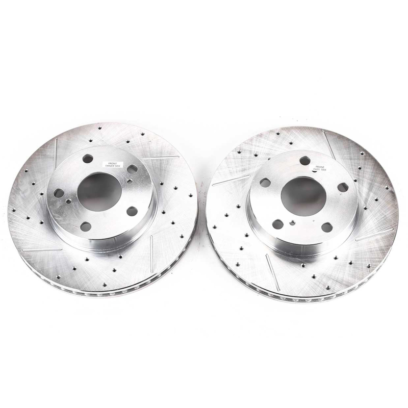 Toyota Tacoma Brake Rotors (2) - Front - PowerStop - Evolution Drilled & Slotted - Silver - `05-`15