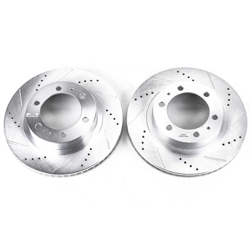 Toyota Tacoma Brake Rotors (2) - Front - PowerStop - Evolution Drilled & Slotted - Silver - `05-`20