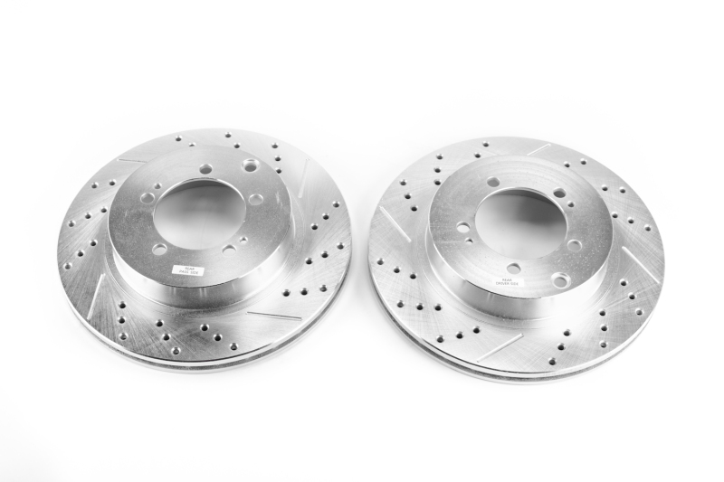 Mitsubishi Lancer Brake Rotors (2) - Rear - PowerStop - Evolution Drilled & Slotted Rotors - Silver - `03-`06