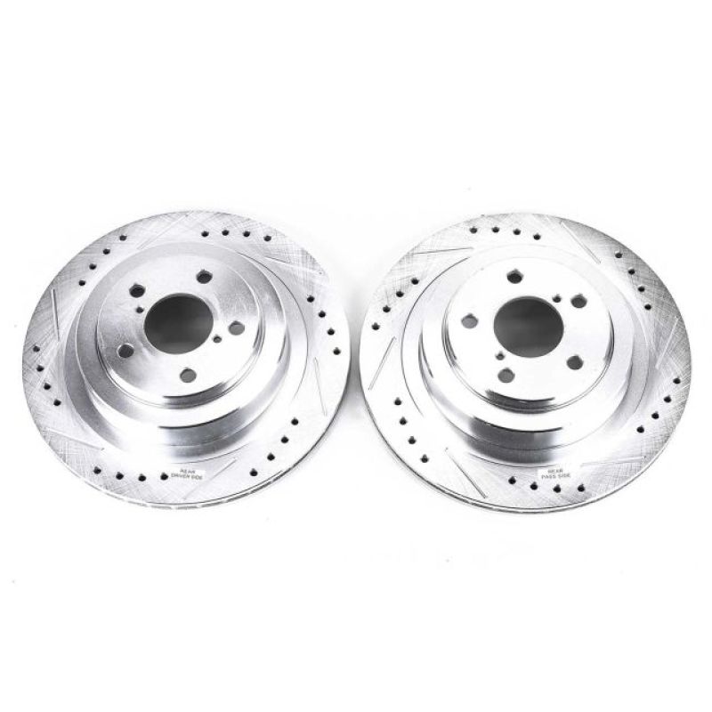 Subaru Legacy Brake Rotors (2) - Rear - PowerStop - Evolution Drilled & Slotted - Silver Zinc - `05-`09